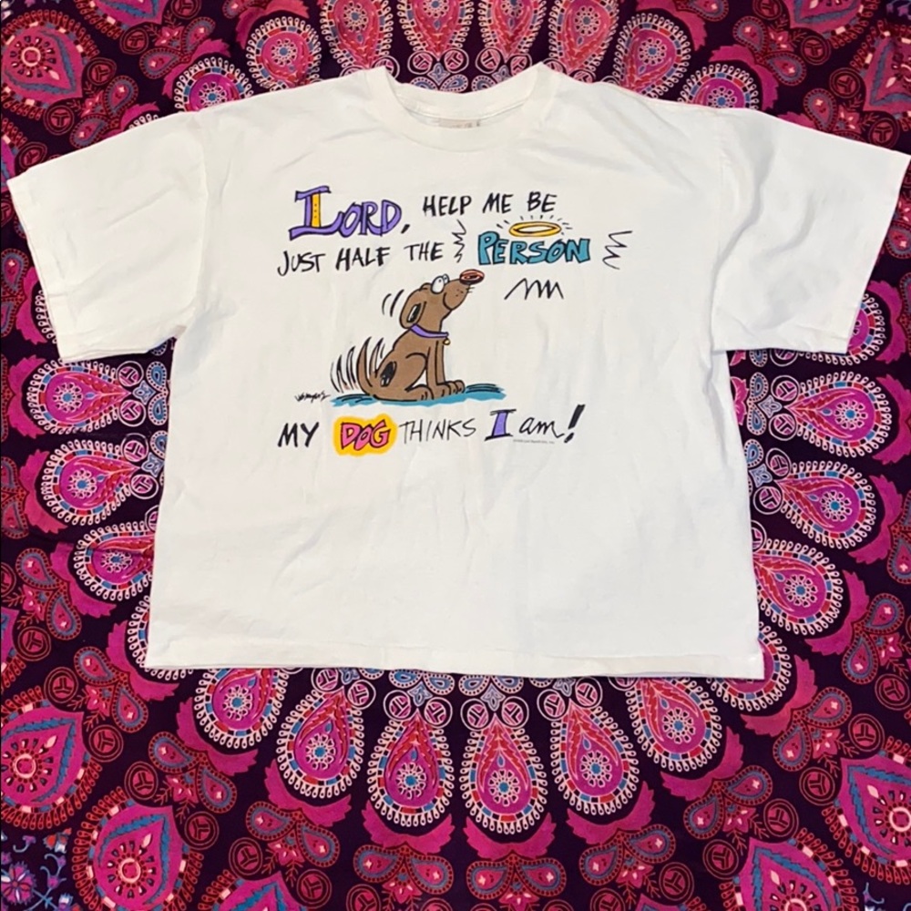 Vintage 1996 Cartoon prayer Dog T-shirt. Size L. - Picture 3 of 10